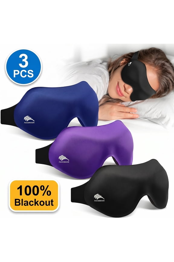 3 Pack Blackout Sleep Masks for Women and Men, 3D Contoured Eye Mask with No Eye Pressure, Lash-Friendly Adjustable Sleep Mask for Side Sleepers, Travel, Naps, Shift Work