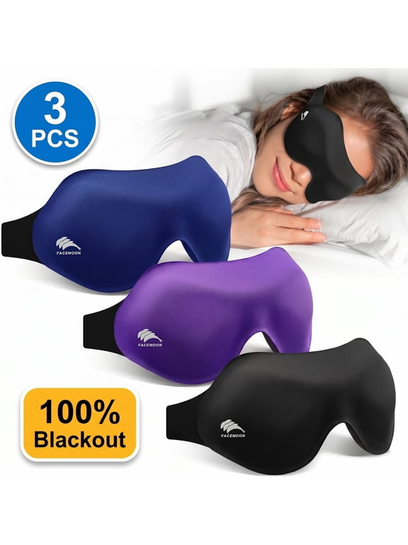 3 Pack Blackout Sleep Masks for Women and Men, 3D Contoured Eye Mask with No Eye Pressure, Lash-Friendly Adjustable Sleep Mask for Side Sleepers, Travel, Naps, Shift Work