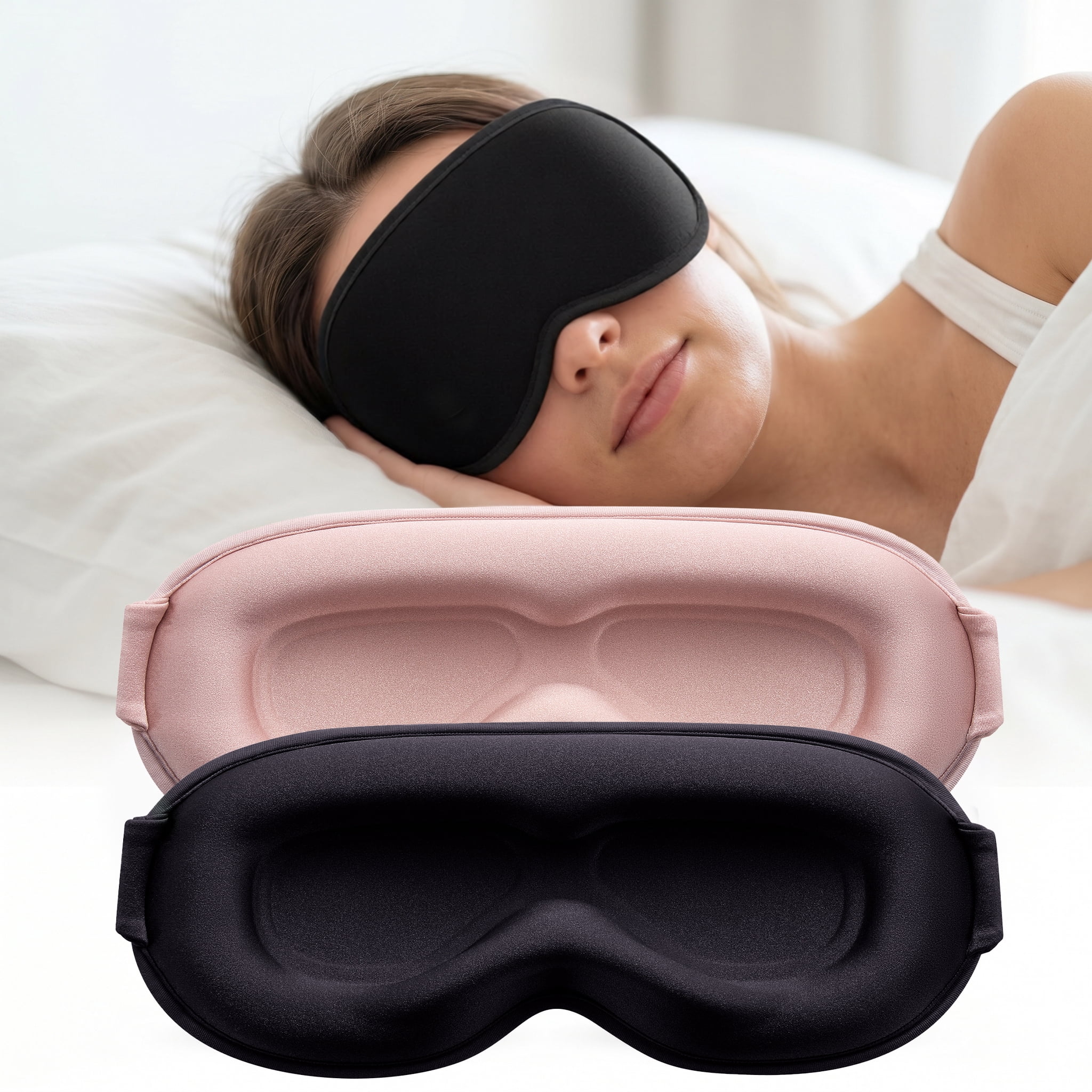 FACEMOON 2 Pack Adult Sleep Mask – Memory Foam Comfort Design | 100% Light Blocking Zero Pressure | Lash Extension Safe for Travel