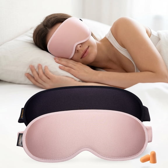 FACEMOON Memory Foam Weighted Eye Mask Soft Adjustable Zero Pressure Design Sleep Eye Mask for Sleep Support with Storage Bag, 2 Pack
