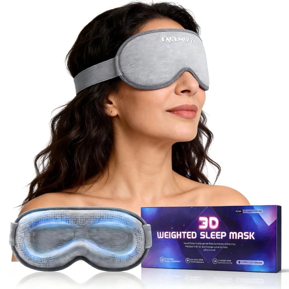 FACEMOON Memory Foam Weighted Soft Contoured Sleep Eye Mask for Sleep Support with Earplugs, Storage Bag, Gray