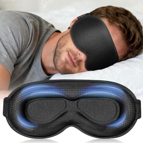 FACEMOON Blackout Weighted Sleep Mask for Men and Women 3D Comfort Zero Eye Pressure Soft Travel Essential Long Flight Apartment Office Nap Black