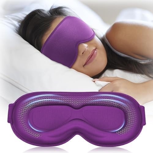 FACEMOON Blackout Weighted Sleep Mask for Men and Women 3D Comfort Zero Eye Pressure Soft Travel Essential Long Flight Office Nap Rest Purple