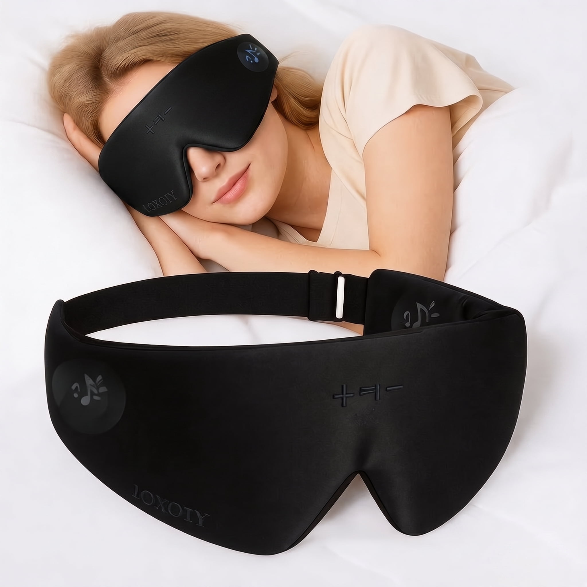 FACEMOON Bluetooth Sleep Headphones with Eye Pillow Design for Side Sleepers Ultra-Thin Stereo Speakers Comfort