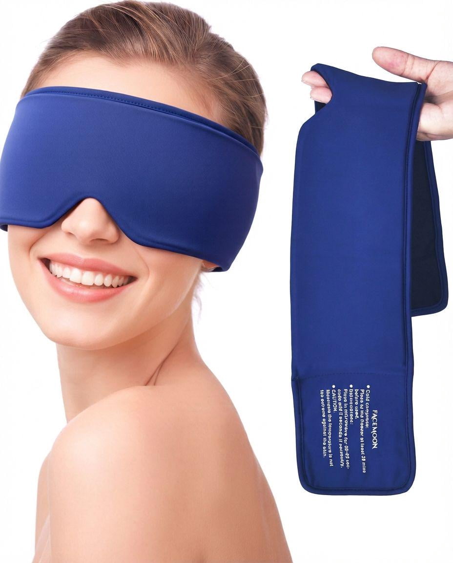 FACEMOON Comfort Cooling Eye Mask Large Size Soft Gel Design for Puffy Eyes Relief Flexible Reusable Sleep Aid Comfort Black
