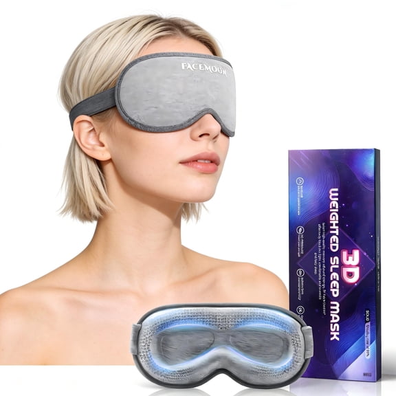 FACEMOON Comfort Weighted Eye Mask Blackout Memory Foam 3D Design for Women and Men Lash Extension Friendly Sleep Relaxation Gray