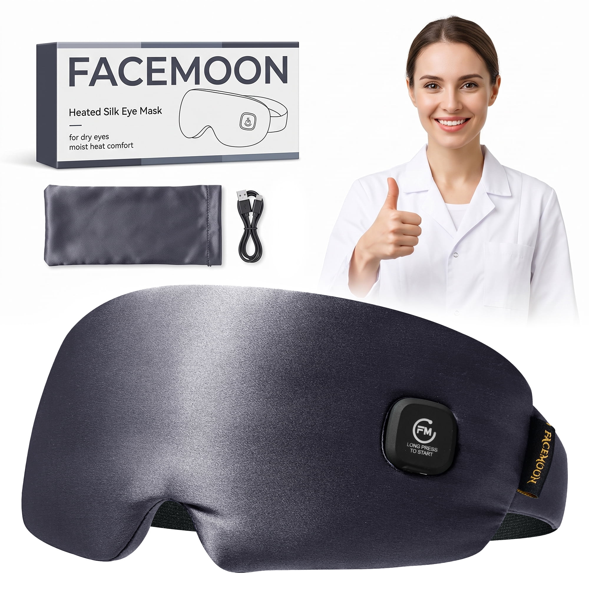 Heated Eye Mask for Dry Eyes: Silk Cordless Eye Warmer Compress for Dry Eyes - Eye Heating Pad for Stye Treatment Headache Tired Eyes Relief - Washable Rechargeable Electric Heat Sleep Masks