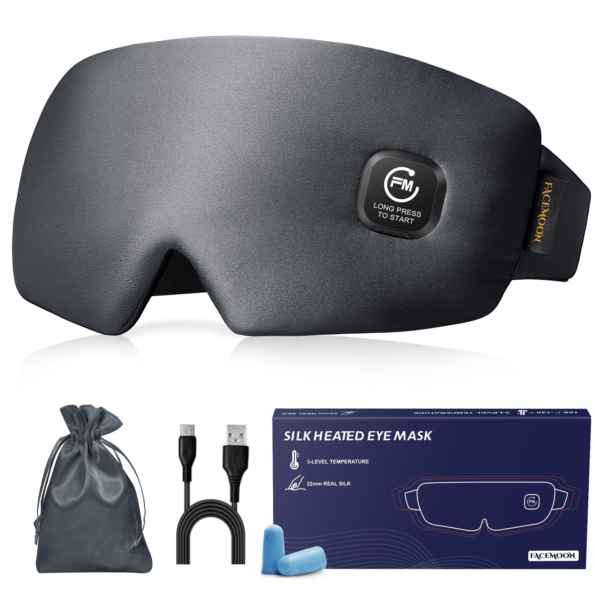 FACEMOON Cordless Heated Eye Mask Silk Design for Dry Eyes Comfort Moist Heat Relaxation Blue