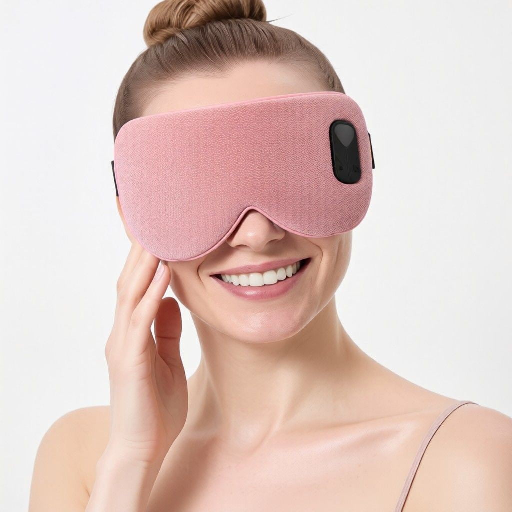 FACEMOON 1 Pack Adult Cordless Heated Sleep Mask Rechargeable Natural Flaxseed Moist Heat | Comfort Eye Relaxation for Sleep | Pink