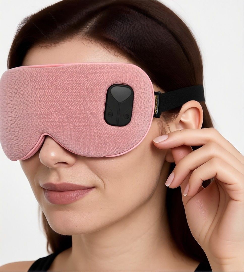 FACEMOON Cotton Linen Cordless Warm, Rechargeable Sleep Eye Mask for Dry Eyes Relief with Storage Pouch, Pink