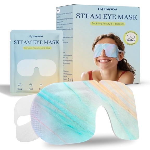FACEMOON 16 Count Steam Eye Mask  Self-Heating Warm Compress | for Dry Eye Relief, Travel-Ready & Odorless