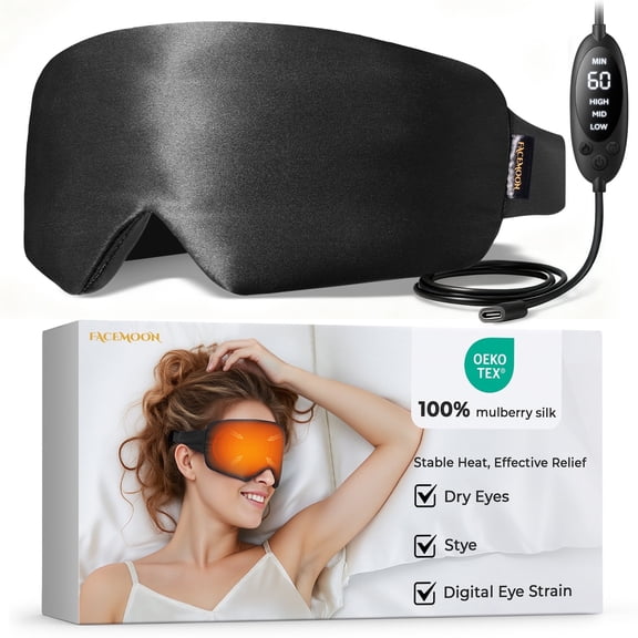 Washable Heated Eye Mask for Dry Eyes, Silk Eye Heating Pad with 3 Heat & 4 Timer Settings, Warm Compress for Stye, Blepharitis, Sinus, Migraine, MGD & Puffy Eyes - Wired