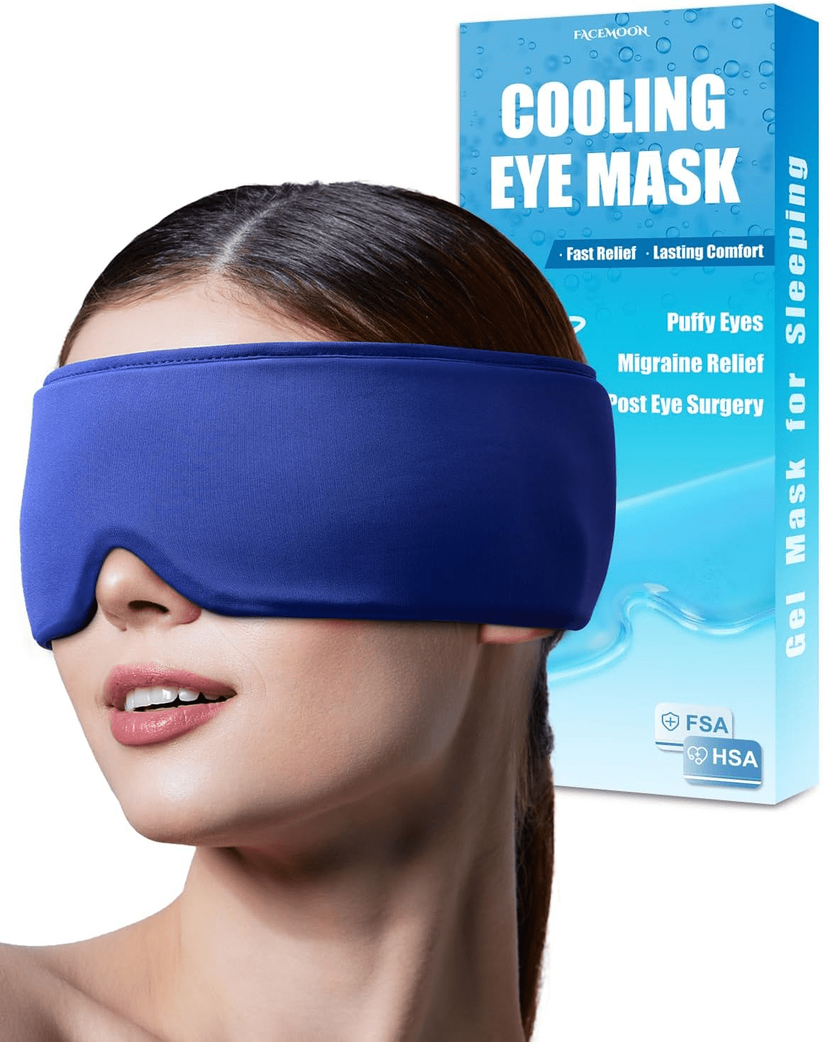 FACEMOON Gel Cooling Eye Mask Large Comfort Design for Tired Eyes Puffy Eyes Relief Soft Flexible Reusable Night Comfort Black