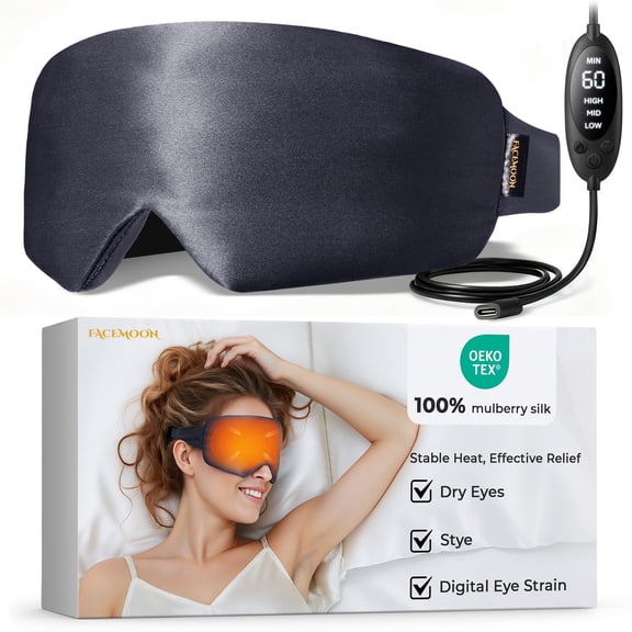 FACEMOON Heated Eye Mask Daily Eye Care Warm Compress, 3 Heat Levels, 4 Timers, Washable Cover