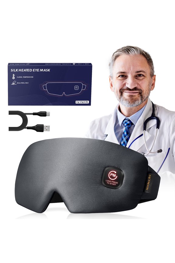 Heated Eye Mask for Dry Eyes, 100% Pure Silk Warm Compress Eye Mask, Rechargeable Heating Pad for Tired Eyes, Puffy Eyes, Eye Fatigue, 3 Heat Settings, Auto Shut-Off, Washable Cover