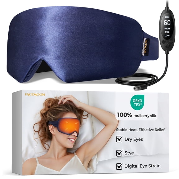 FACEMOON Heated Eye Mask for Dry Eyes, Light-Blocking Sleep Mask, Electric Warm Compress, Odorless