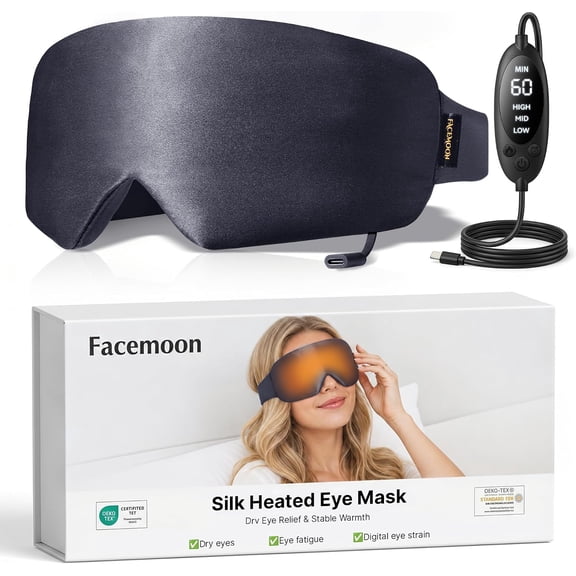 Heated Eye Mask for Dry Eyes, USB Powered Silk Warm Eye Compress & Eye Heating Pad, Washable Dry Eye Mask with 3 Heat & 4 Timer Settings for Blepharitis Stye Migraine Sinus MGD Puffiness（Gray）