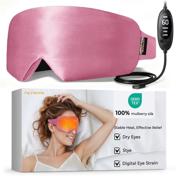 FACEMOON Heated Eye Mask  Dryness & Mild Puffiness Comfort, 3 Temps, 4 Timers, Washable