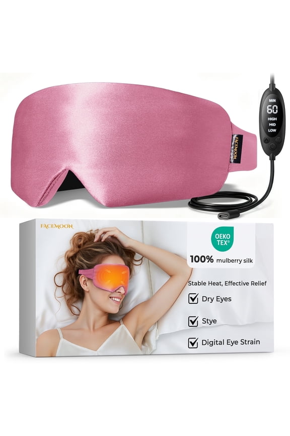 Heated Eye Mask  Dryness & Mild Puffiness Comfort, 3 Temps, 4 Timers, Washable