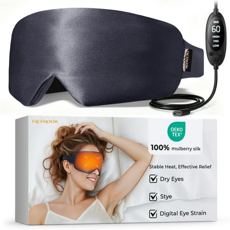 FACEMOON Heated Eye Mask – Even Heat Coverage, 104/122/140°F, 15/30/45/60 Min Timer, Washable