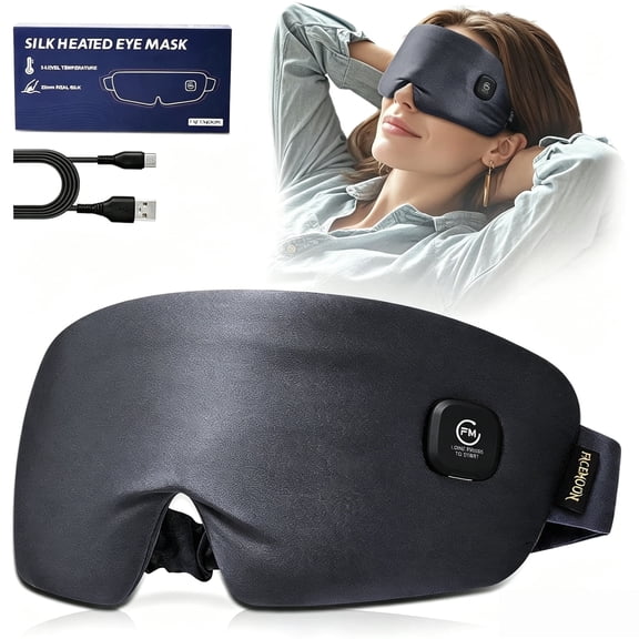 Cordless Rechargeable Eye Warmer Mask for Dry Eyes, Soft Silk Heated Compress for Puffy Eyes, Washable Heating Pad for Stye Relief and Evening Self Care