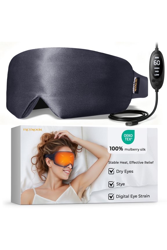 Heated Eye Mask  ScreenInduced Visual Fatigue Relief, Steady Warmth, Washable Cover