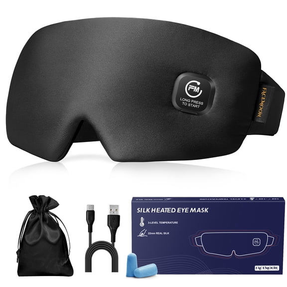FACEMOON Silk Heated Cordless Sleep Eye Mask for Dry Eyes Relief, Sleep, Travel, Relaxation with Storage Case, Blue
