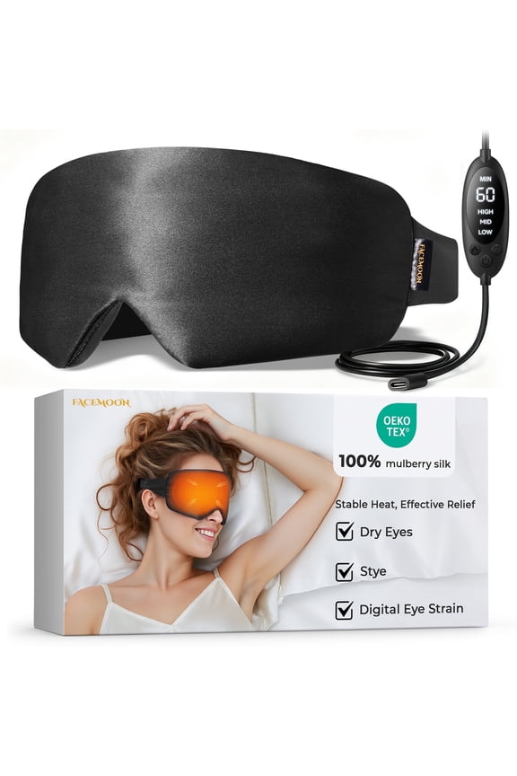Heated Eye Mask for Dry Eyes  3 Heat Levels, Warm Compress with Smart Timing, Sleep Mask, LightBlocking, Washable