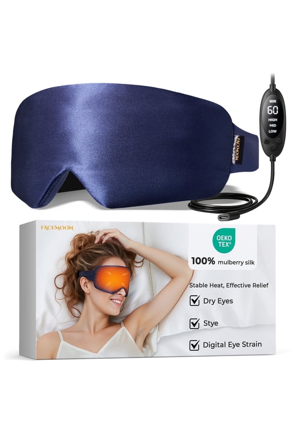 Heated Eye Mask for Dry Eyes, Silk Warm Compress, Moist Heat, Heating Pad for Stye, Tired Eyes, Sleep, Travel, Washable