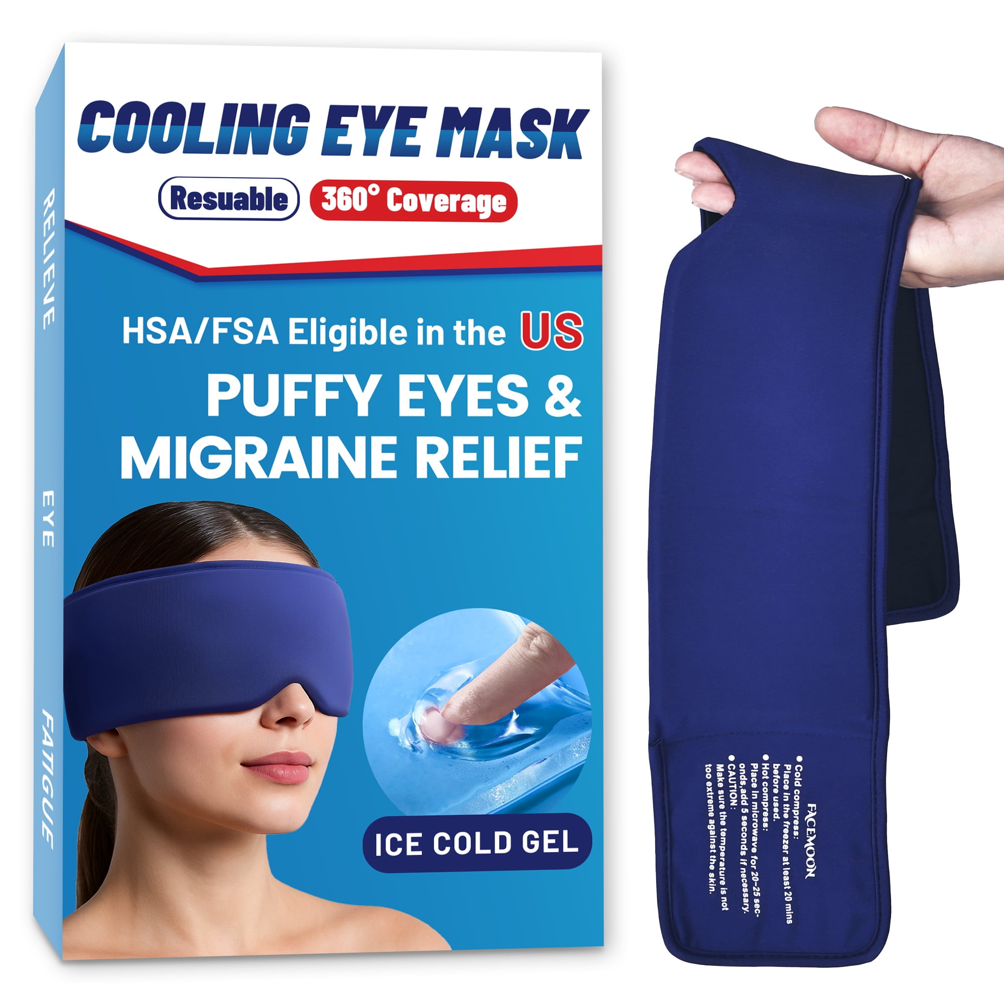 FACEMOON Large Cooling Eye Mask, Soft Thick Gel, Flexible, Reusable, Puffy Eyes Dark Circles Relief, Pink