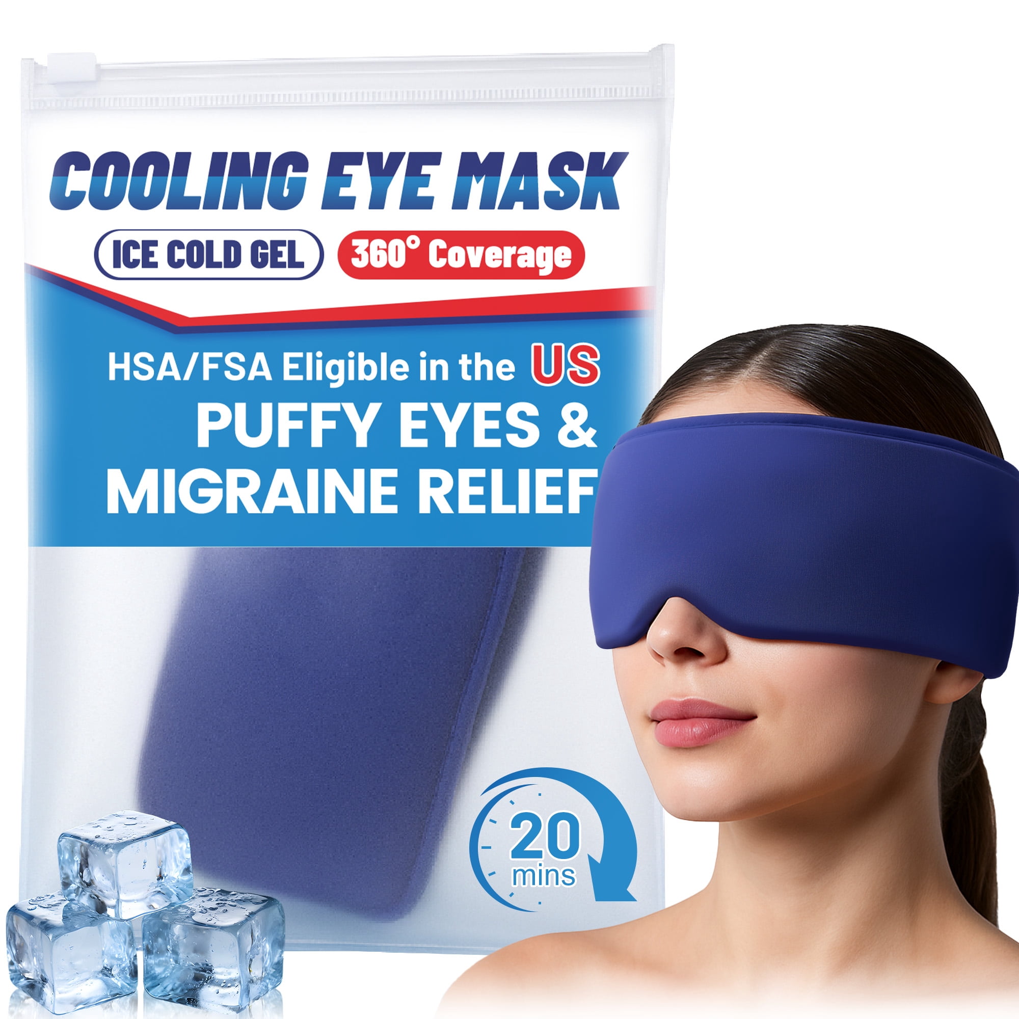 FACEMOON Large Cooling Eye Mask Soft Thick Gel Comfort for Puffy Eyes Dark Circles Relief Flexible Reusable Night Relaxation Black