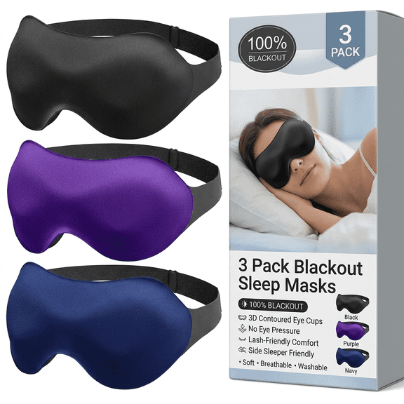 FACEMOON Spandex Sleep Mask 3 Pack, 3D Blackout Zero Pressure | Adjustable Strap for Travel Relaxation | Multi-Color