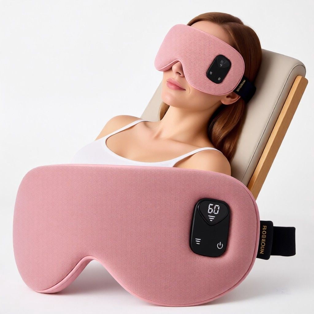 FACEMOON 1 Pack Rechargeable Cordless Heated Sleep Mask – Warm Natural Flaxseed Moist Heat | Comfort Eye Relaxation for Sleep | Pink