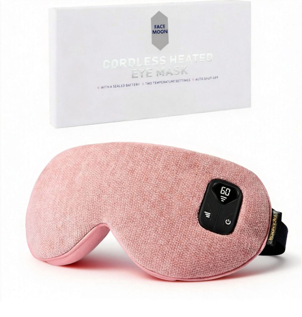 FACEMOON Rechargeable Cordless Cotton Linen Sleep Eye Mask for Dry Eyes with Storage Pouch, Pink