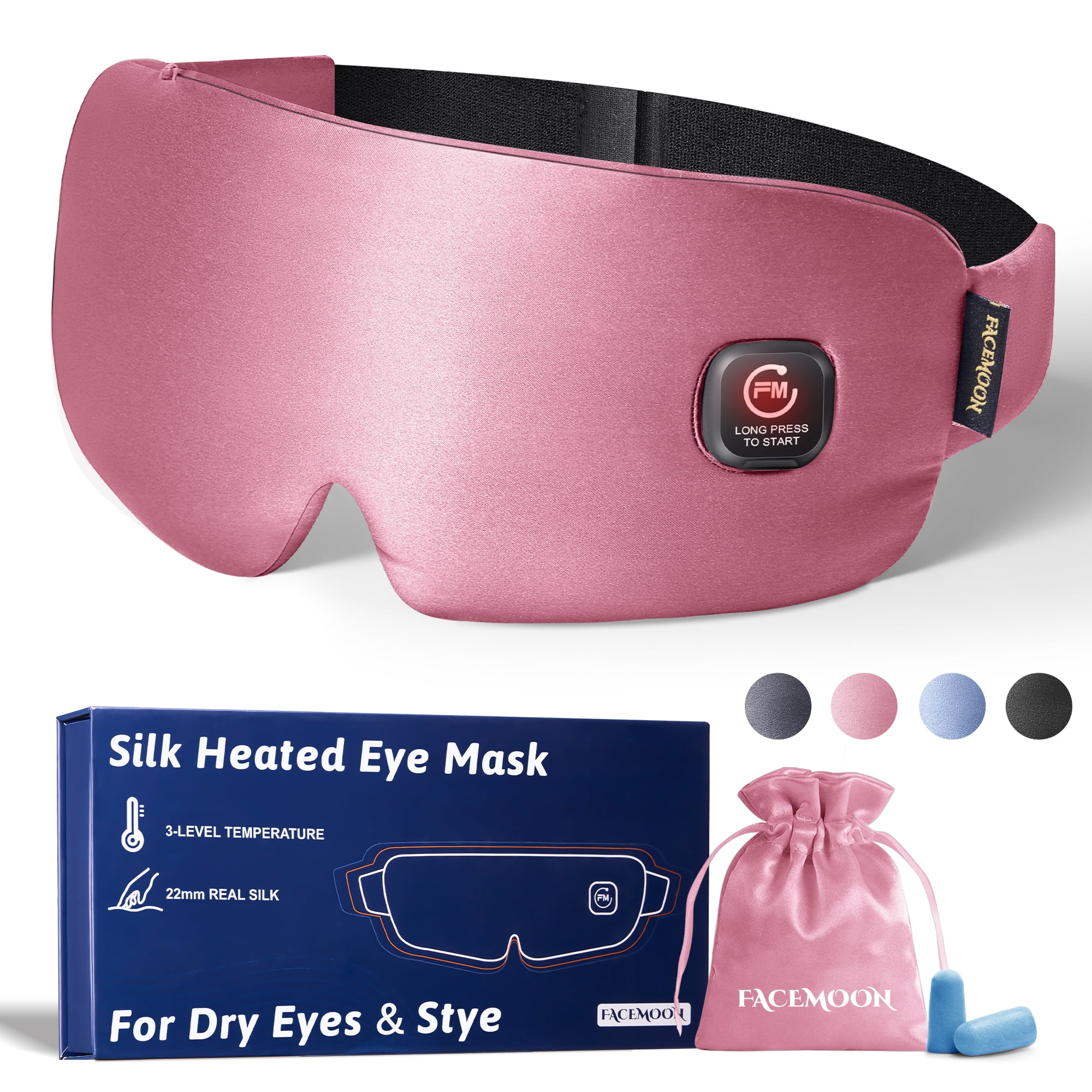 FACEMOON Silk Comfort Heated Eye Mask for Dry Eyes Warm Moist Heat Therapy Sleep Aid Blue