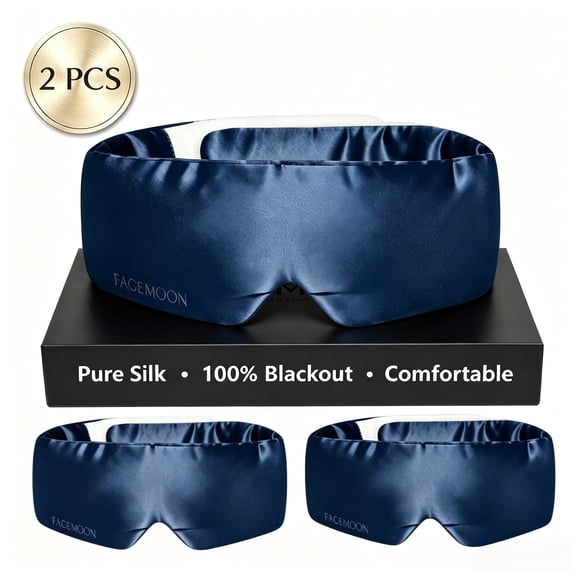Silk Sleep Masks for Side Sleepers, Blackout Eye Masks for Women and Men, 2 Pack, 100% 22 Momme Mulberry Silk, Full Coverage Face-Hugging Sleep Mask for Travel, Naps & Shift Workers