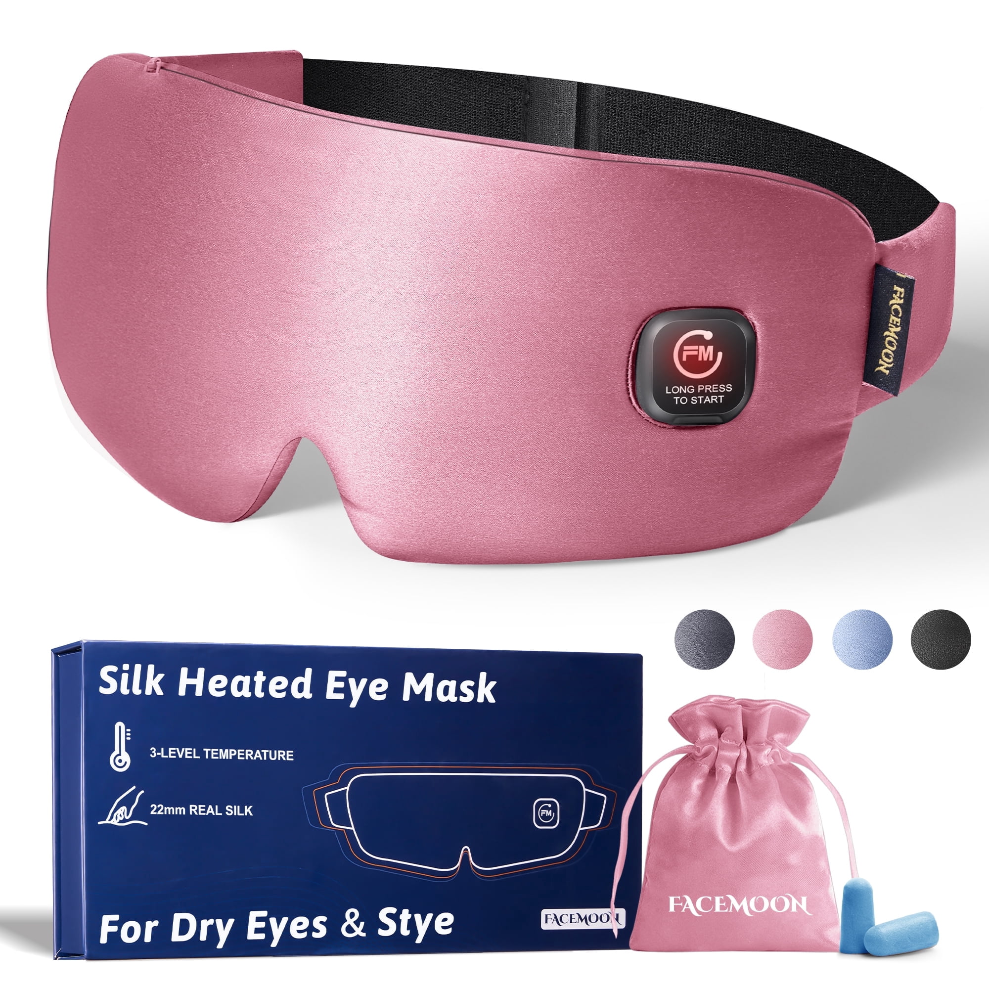 FACEMOON Silk Heated Sleep Mask Cordless Comfort Rechargeable Moist Heat for Eye Relaxation Warm Compress Washable Pink