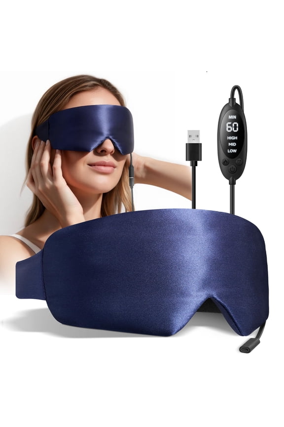 Dry Eye Heated Mask, Silk Warm Eye Compress & Washable Eye Heating Pad with 3 Heat Levels, 4 Timer Settings for Stye, Blepharitis, MGD, Sinus, Migraine and Puffiness - Wired