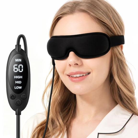 FACEMOON Heated Eye Mask for Dry Eyes, USB Warm Compress Eye Heating Pad with 3 Heat Levels, 15-60 Min Timer, Auto Shut-Off, Adjustable Strap, Black