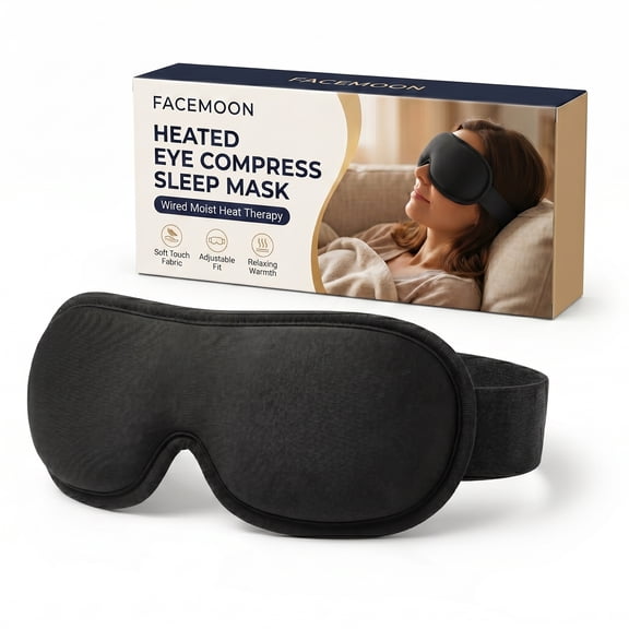 FACEMOON Heated Eye Mask, USB Power, 3 Heat Levels, Warm Compress, Dry Eye Relief, Black