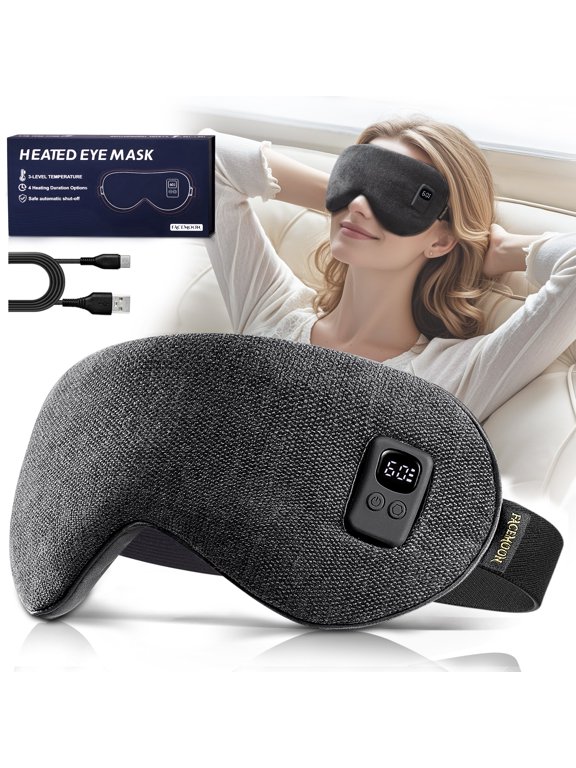 USB Powered Heated Eye Mask for Dry Eye Relief, Moist Heat Therapy, Sleep Comfort, Washable Travel