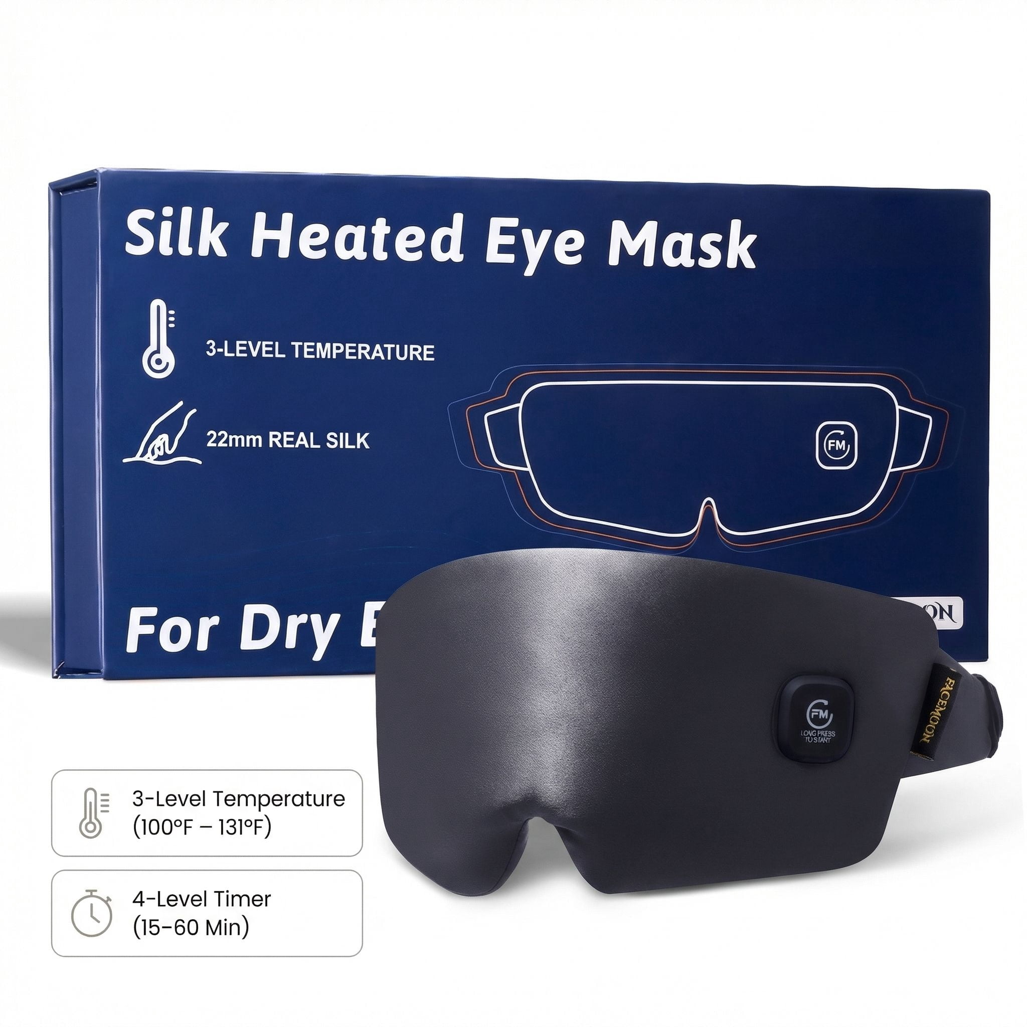 FACEMOON Silk Warm Eye Mask Cordless Comfort for Dry Eyes Relief Rechargeable Moist Heat Therapy Washable Night Relaxation Gray