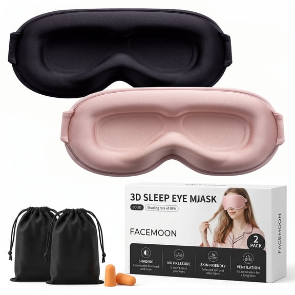 FACEMOON 2 Pack Adult Sleep Mask – Weighted Memory Foam Comfort 99% Light Blocking Zero Pressure Lash Extension Safe for Sleep