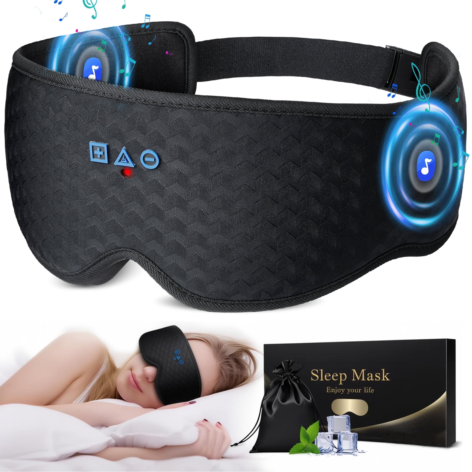 FACEMOON Sleep Mask with Bluetooth 5.4 Headphones 100% Blackout, 3D Contoured, Eyelash Free