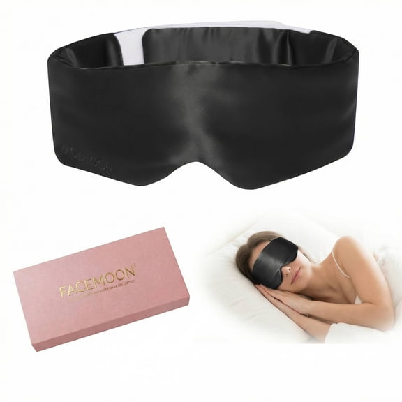 FACEMOON Soft Sleep Mask, Real Satin Style, Silk Lining, Adjustable, Blackout