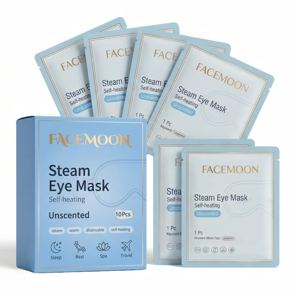 FACEMOON Steam Eye Mask, Self-Heating, Disposable, Warm Compress, Relieves Eye Fatigue, Improves Sleep Quality, Soothing, Odorless, 10 Count