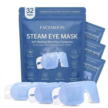 FACEMOON Steam Eye Mask Self-Heating Hot Compress for Eye Fatigue Relief and Light Blocking Sleep Comfort