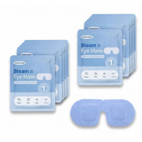 FACEMOON 10 Count Steam Eye Mask Self-Heating Hot Compress for Eye Fatigue Relief and Light Blocking Sleep Comfort