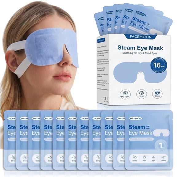 FACEMOON 16 Pack Self-Heating Eye Masks, Warm Compress for Dry Eye, Stye and Irritation, Unscented Disposable Masks for Screen Fatigue, Travel, Spa and Rest