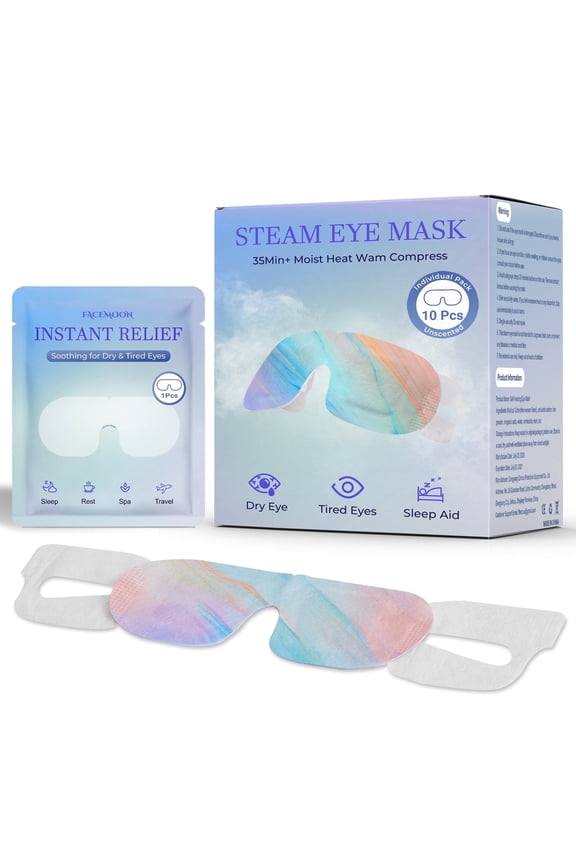 Steam Eye Mask 10 Count, Relieves Dry Eyes, Dark Circles & Puffiness | Self-Heating with Ear Hooks for Secure Fit That Stays On